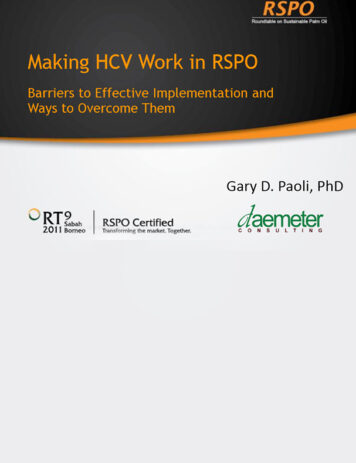 Making HCV work in RSPO: Barriers to effective implementation and ways to overcome them